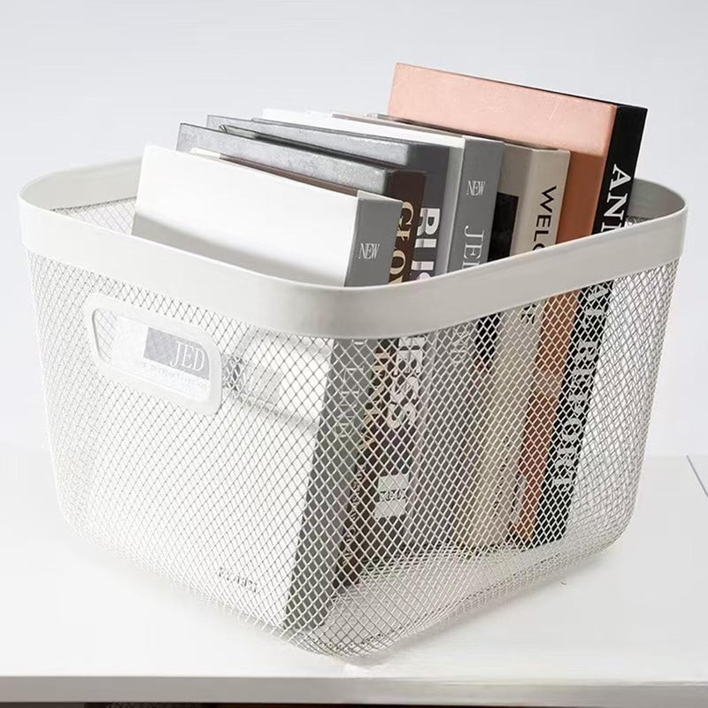 AJIODA Metal Mesh Steel Baskets, Household Wire Storage Organizer Bin Garden Harvest Basket Multi-functional Fruit Baskets with Handles for Kitchen Bathroom Picnic Shopping Decor Cabinet Home, White - Image 5